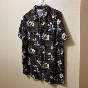 Vintage Notations Clothing Co Geometric Floral Short Sleeve Button Up Shirt M/L